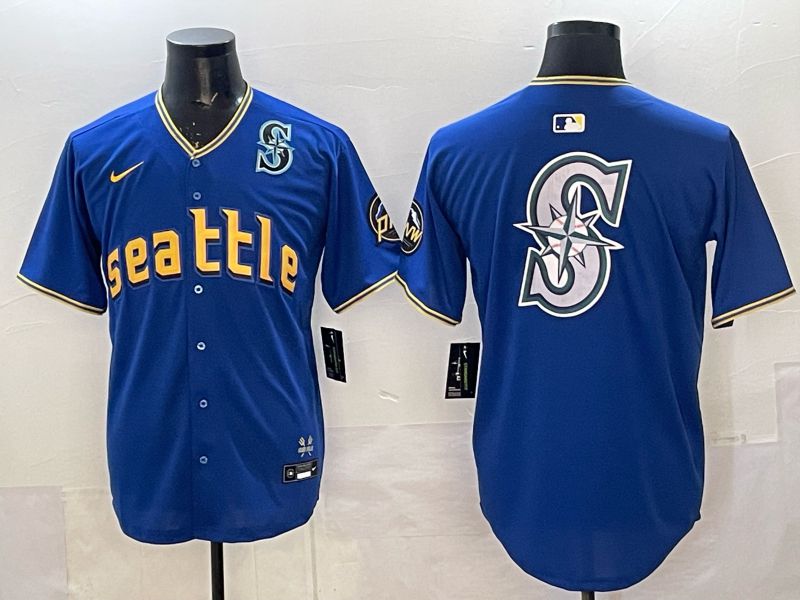 Men 2025 Seattle Mariners Blank Blue City Edition Nike MLB Jersey 36->new york jets->NFL Jersey